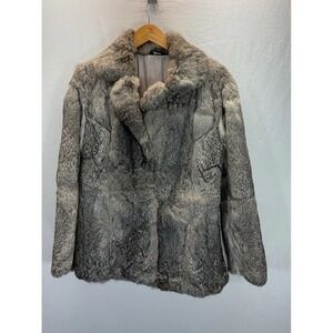 Vintage‎ Opera Montreal Gray Cream Rabbit Fur Bomber Jacket Women's M Old Money